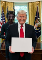Donald Trump Lucifer Devil Oval Office White House blank sign Meme Template
