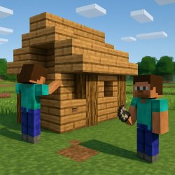 a minecraft player building a wooden house and next to it a play Meme Template