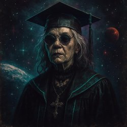 Older woman at graduation in space Meme Template