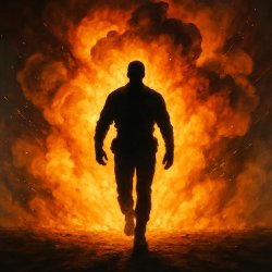 A silhouetted figure coming out of an explosion Meme Template