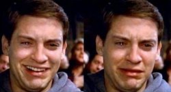 Reversed Peter Parker smiling and crying Meme Template