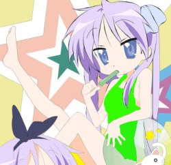 Kagami Hiiragi is so cute when she wears her neon green swimsuit Meme Template