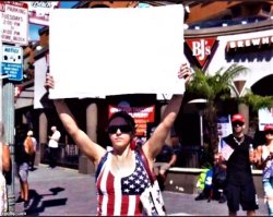 Patriot girl holds sign Meme Template