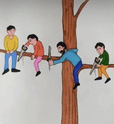4 people sawing tree Meme Template