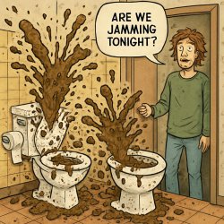 Toilets exploding, poop everywhere, someone asking “are we jammi Meme Template