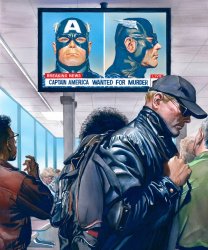 Captain America in front of Wanted poster Meme Template