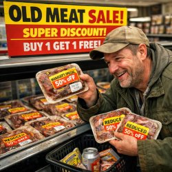 cheap guy bying old meat on sale Meme Template