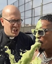 Priest exorcises Eros Luxor AI image Meme Template