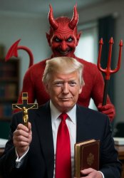 Donald Trump crucifix cross Bible Satan smiling Meme Template
