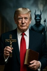 Donald Trump crucifix cross Bible Satan smiling Meme Template