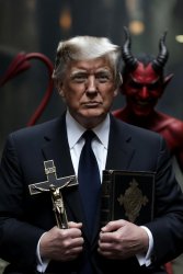 Donald Trump crucifix cross Bible Satan smiling Meme Template