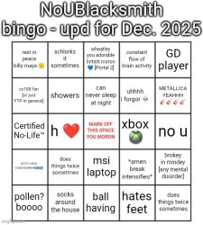 NoUBlacksmith bingo [dec. 2025] Meme Template