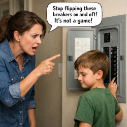 mad parent telling child to stop flipping random breakers on and Meme Template
