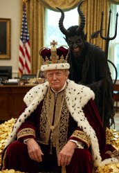 King Donald Trump Satan Mammon worship Meme Template