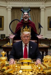 King Donald Trump Satan Mammon worship Meme Template