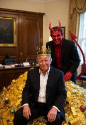 King Donald Trump Satan Mammon worship Meme Template