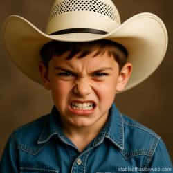 angry child boy cowboy hat Meme Template