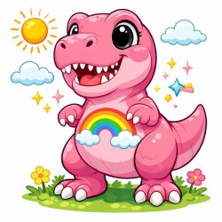 Carnation-pink T-Rex with bright rainbows on its chest Meme Template