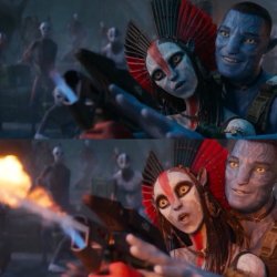 Blue Avatar GF Fires Gun Meme Template