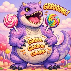 Lavender carnotaurus with lollipops on its shoulders,stomach gro Meme Template