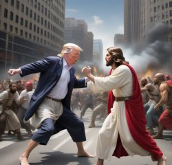 Donald Trump fighting Jesus Christ chaos evil Meme Template