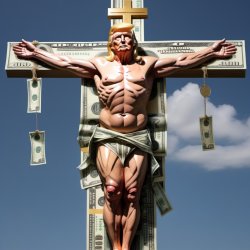 Donald Trump cross of money crucified Mammon Meme Template