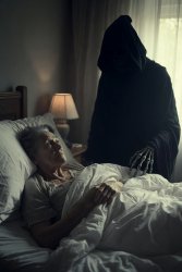 Old Woman in bed with Grim Reaper Ghost of Christmas Future Meme Template