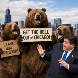 Bears telling pritzker to get the hell out of Chicago Meme Template