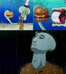 Squidward Tastes Burger Meme Template
