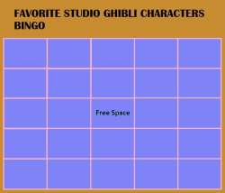 favorite studio ghibli characters bingo Meme Template