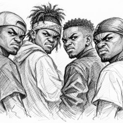 Group of young black tough guys looking back at the camera in di Meme Template