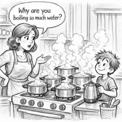 Mum is asking son why you boiling so much water Meme Template