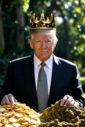 King Donald Trump with one hand on gold & the other on bullcrap Meme Template
