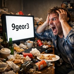 A man screaming at a computer in terror, holding his head. The s Meme Template