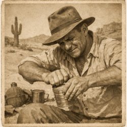 A man is trying to open a can with his hands in the desert Meme Template