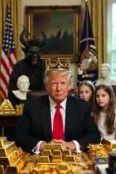 King Donald Trump Satan Mammon worship girl sex slaves Meme Template