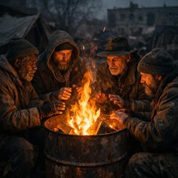 hobos huddle around the fire in a barrel Meme Template