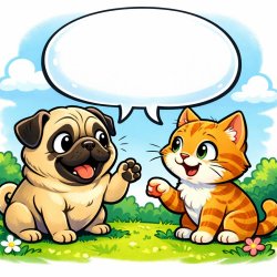 A pug dog with a text of Bubble but with no text talking with a Meme Template