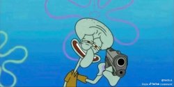 Squidward holding Gun Meme Meme Template