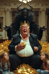 Fat Obese King Trump gold, girls, satan in oval office Big Mac Meme Template