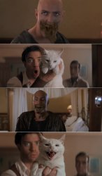 Imhotep scared off by cat Meme Template