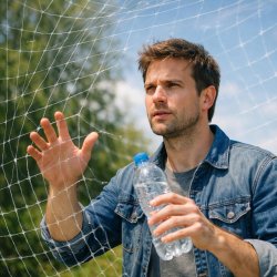 una persona che tiene in mano una bottiglia di plastica guardand Meme Template