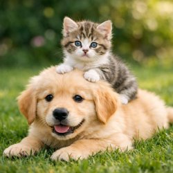 cute kitten sitting on a puppy Meme Template