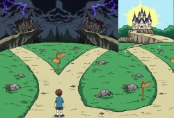 dramatic crossroads meme template with two bad and one good choi Meme Template