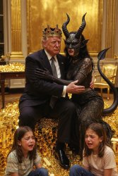 King Donald Trump Satan Mammon worship slave girls Meme Template