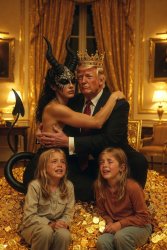 King Donald Trump Satan Mammon worship slave girls Meme Template