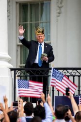 King Donald Trump waving money adoring MAGA crowd White House Meme Template