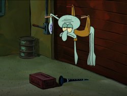 Squidward shot with drumsticks Meme Template
