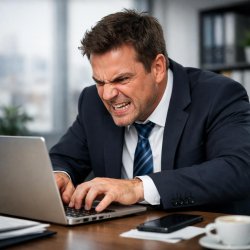 Bussines man mad while typing Meme Template