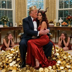 King Donald Trump Satan Mammon worship girl sex slaves Meme Template